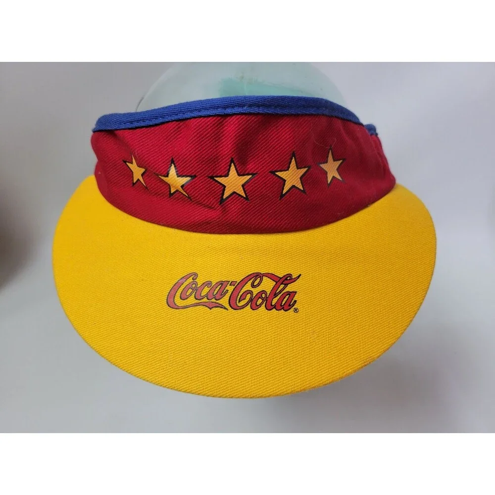 Vintage Coca Cola Adjustable Red Yellow 5 Star‎ Visor Hat